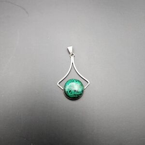 Vintage Sterling Silver Malachite Gemstone Bezel Pendant